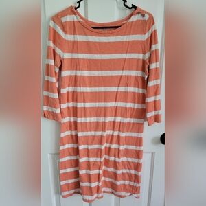 Izod Women's Orange White Stripe 3/4 Sleeve Cotton Dress Size Small